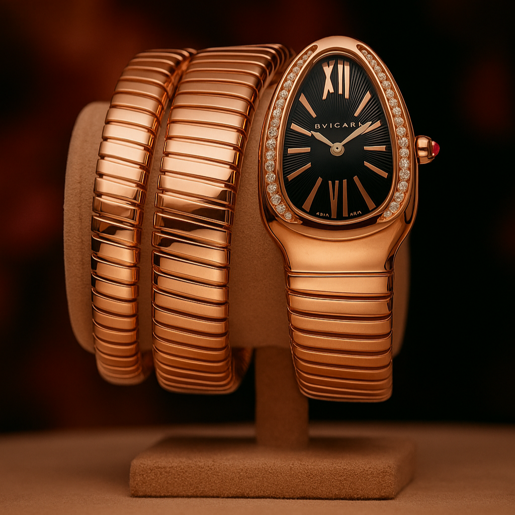 BVLGARI Serpenti Tubogas Ref. 101814 – Rose-Tone with Black Dial Women's Watch