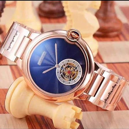 Cartier-Inspired Rose Gold Luxury Analog Watch – Blue Dial