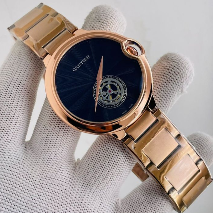 Cartier-Inspired Rose Gold Luxury Analog Watch – Blue Dial