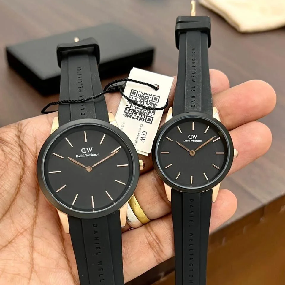 Daniel Wellington DW Black Leather Strap Couple Watch Set
