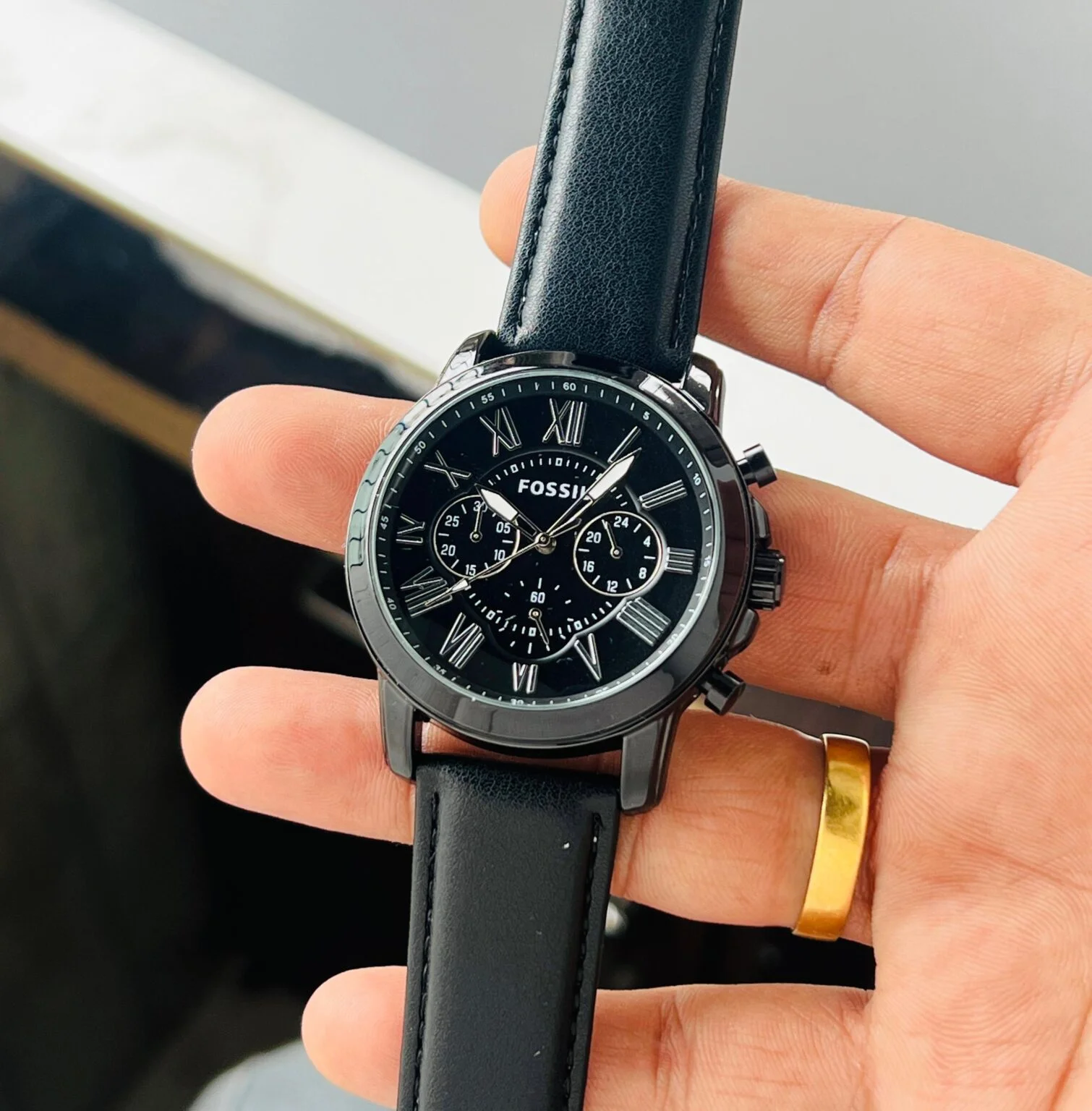 Fossil Grant Chronograph Men's Watch – Black Leather
