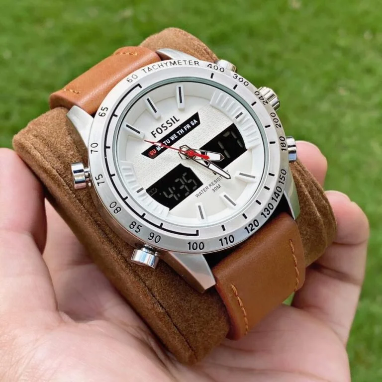 Fossil Analog-Digital White Dial Watch For Men – Silver Bezel