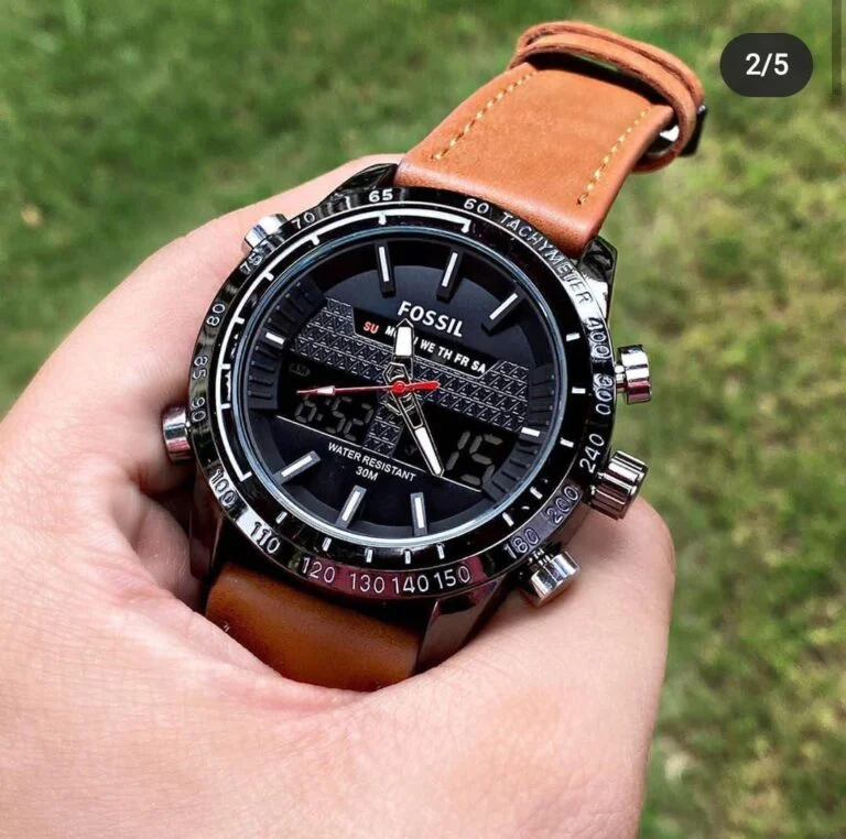 Fossil Analog-Digital Black Dial Men's Watch – Brown Leather Strap