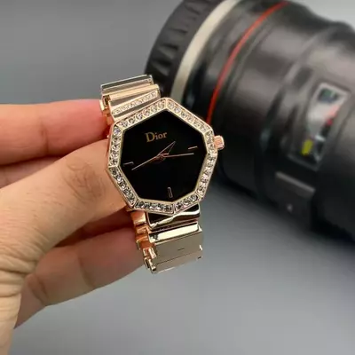 GEM DIOR Women Watch – Black Dial with Diamond-Set Octagonal Bezel