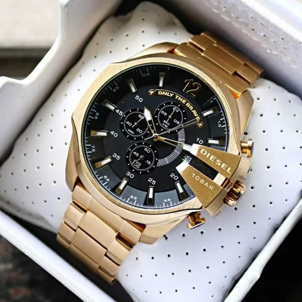 Diesel Mega Chief Chronograph Watch – Gold & Black