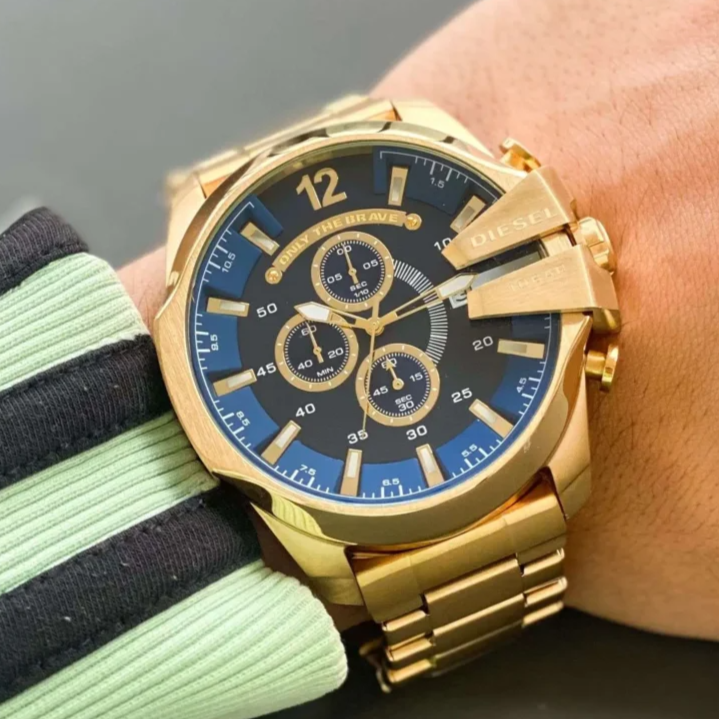 Diesel Mega Chief Chronograph -Style Gold & Navy Mens Edition