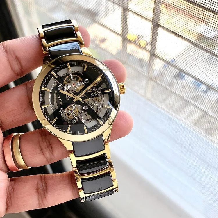 Rado Centrix Automatic Watch – Black & Gold Elegance (38mm)