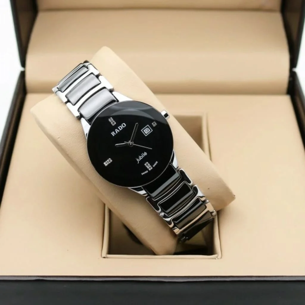 Rado Ceramic Centrix Watch for Women – Black Dial | Silver Strap