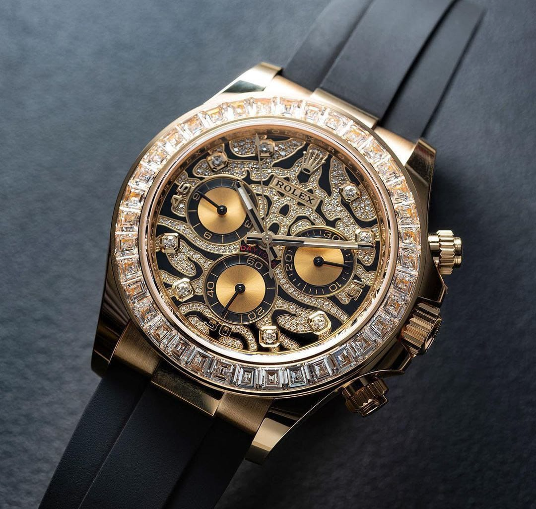 Rolex Tiger Eye Daytona Gold With Dimond Bazel Dial