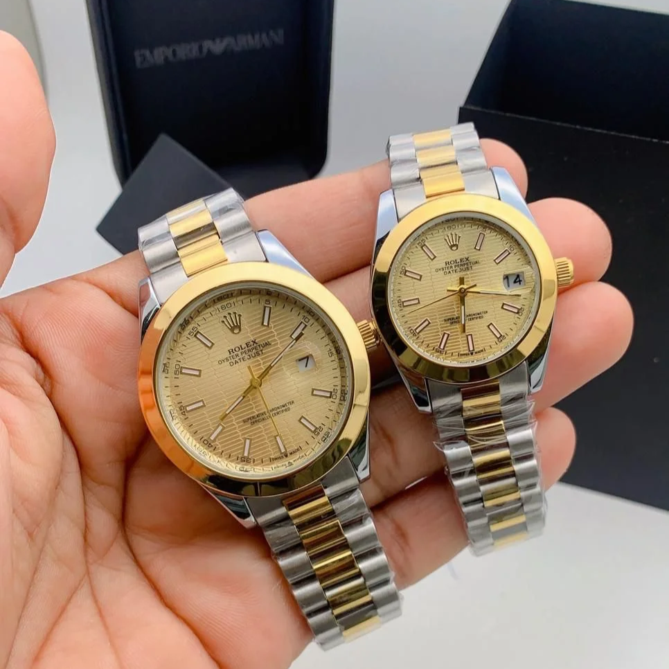 Rolex Golden Dial Couple Watch Set