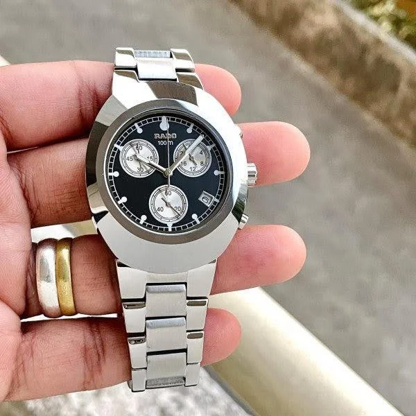 Round Rado Diastar Chronograph Steel Black Dial Watch